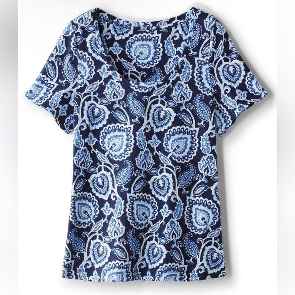 Soft Surroundings Blue Paisley Short Sleeve Tee - Picture 3 of 11